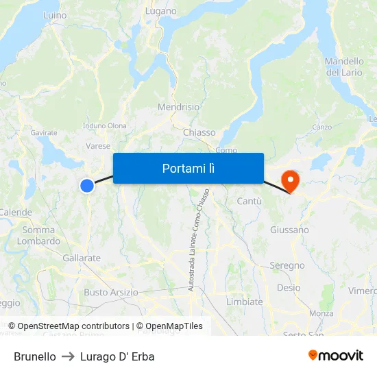 Brunello to Lurago D' Erba map