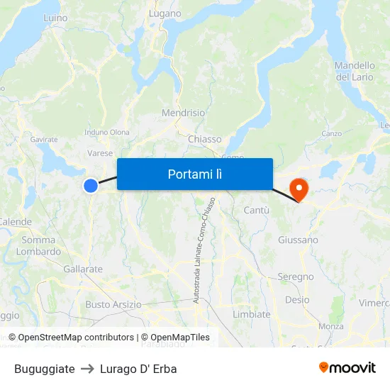 Buguggiate to Lurago D' Erba map