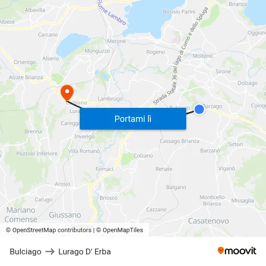 Bulciago to Lurago D' Erba map