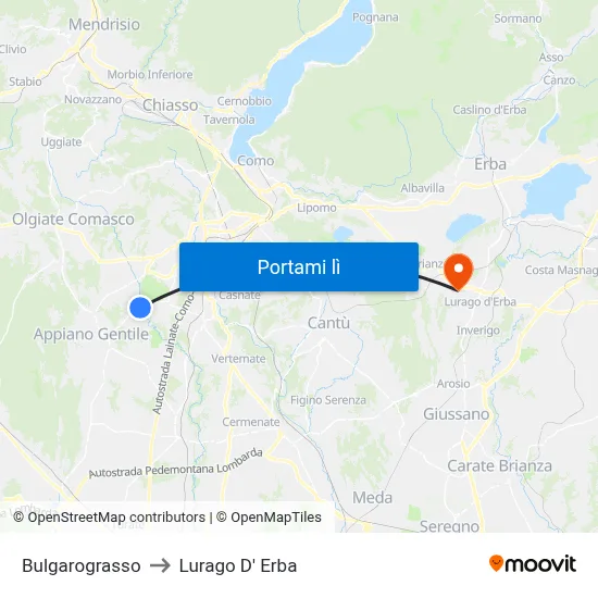 Bulgarograsso to Lurago D' Erba map
