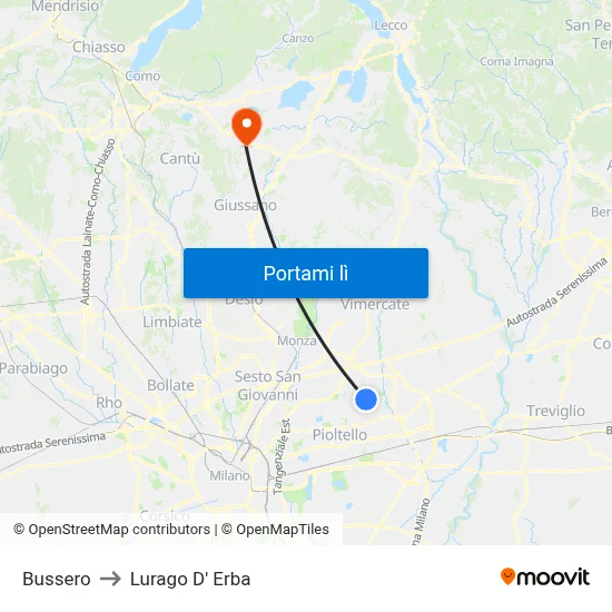 Bussero to Lurago D' Erba map