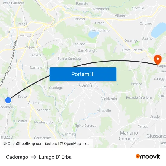 Cadorago to Lurago D' Erba map