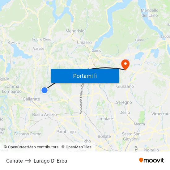Cairate to Lurago D' Erba map