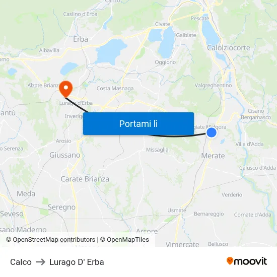 Calco to Lurago D' Erba map