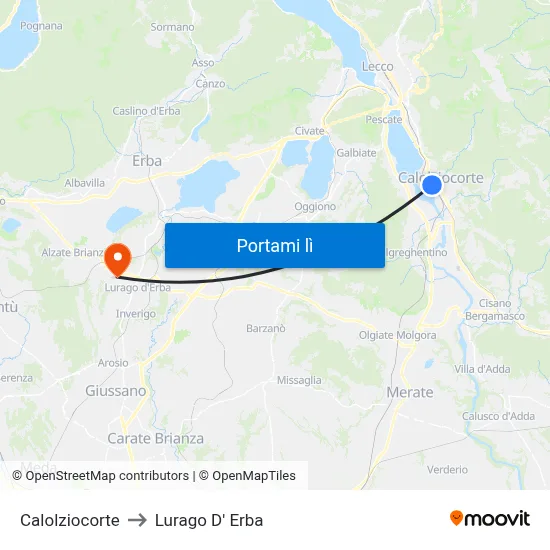 Calolziocorte to Lurago D' Erba map