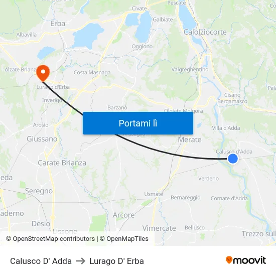 Calusco D' Adda to Lurago D' Erba map