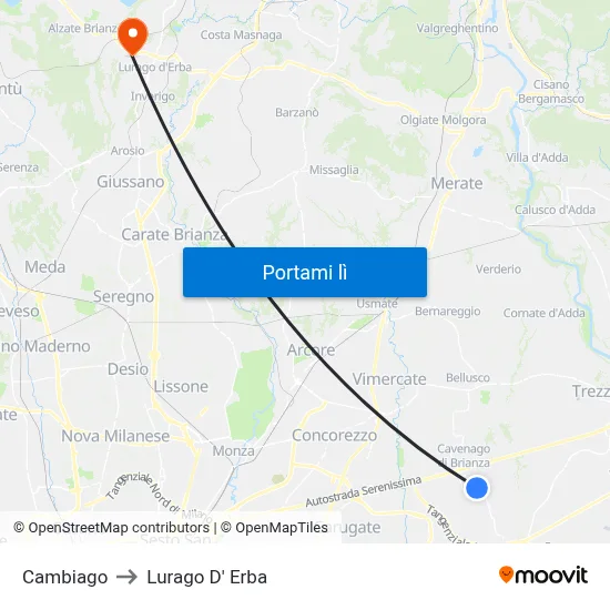 Cambiago to Lurago D' Erba map