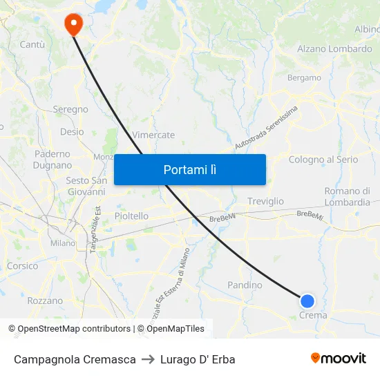 Campagnola Cremasca to Lurago D' Erba map