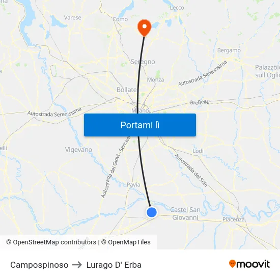 Campospinoso to Lurago D' Erba map