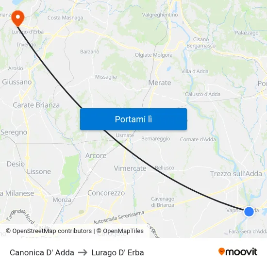 Canonica D' Adda to Lurago D' Erba map