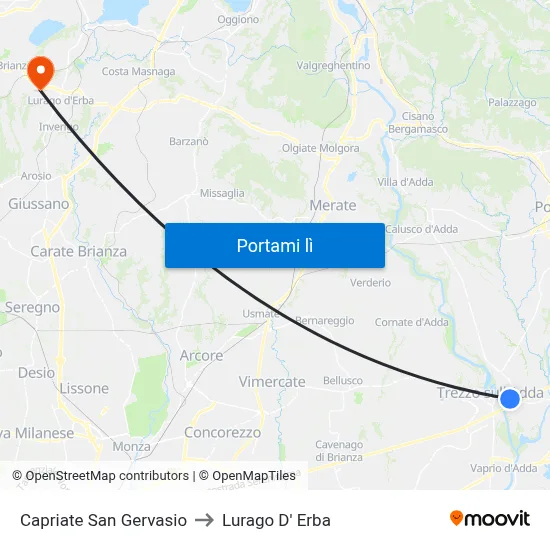 Capriate San Gervasio to Lurago D' Erba map