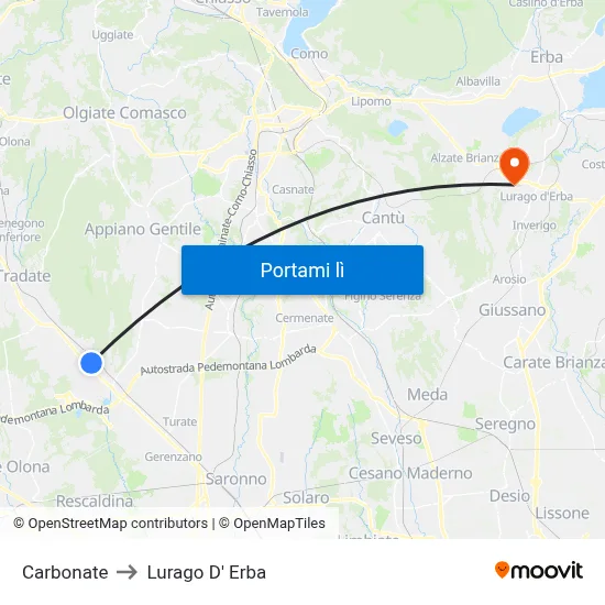 Carbonate to Lurago D' Erba map