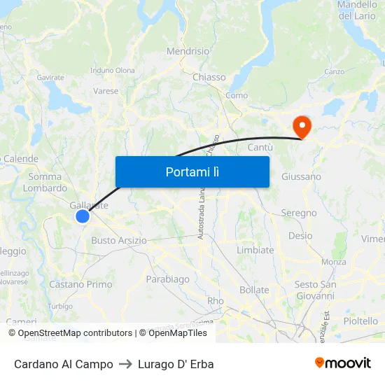 Cardano Al Campo to Lurago D' Erba map