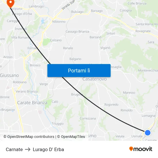 Carnate to Lurago D' Erba map