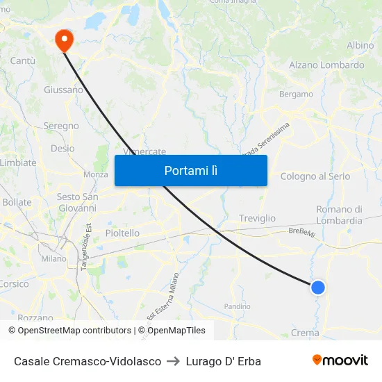 Casale Cremasco-Vidolasco to Lurago D' Erba map