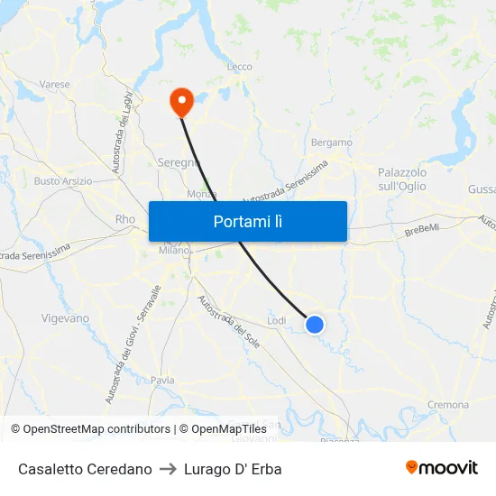 Casaletto Ceredano to Lurago D' Erba map