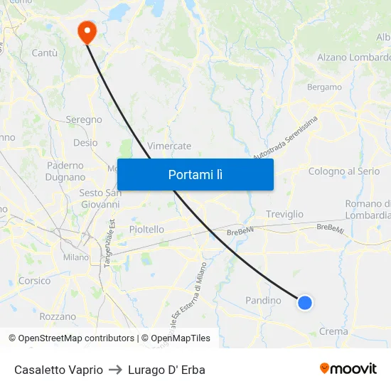 Casaletto Vaprio to Lurago D' Erba map
