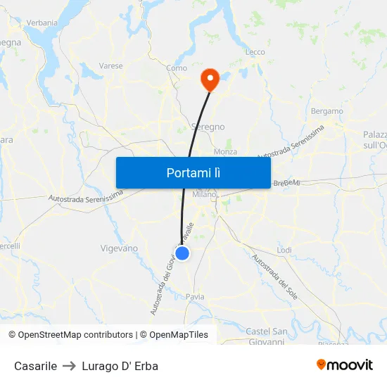 Casarile to Lurago D' Erba map