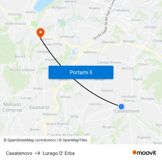 Casatenovo to Lurago D' Erba map
