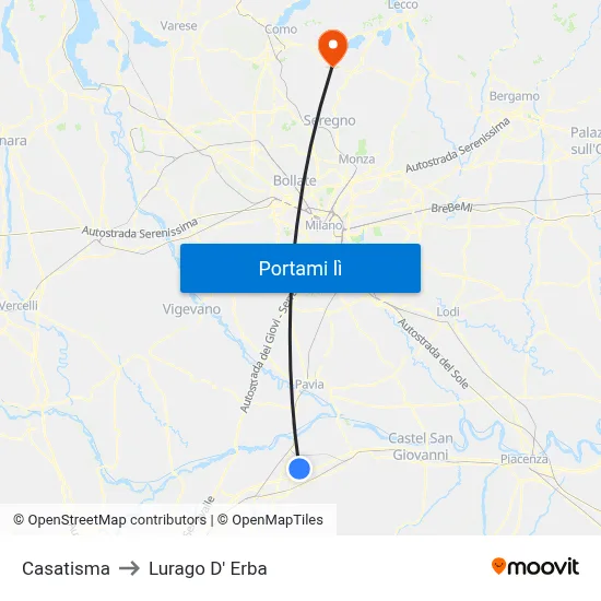 Casatisma to Lurago D' Erba map