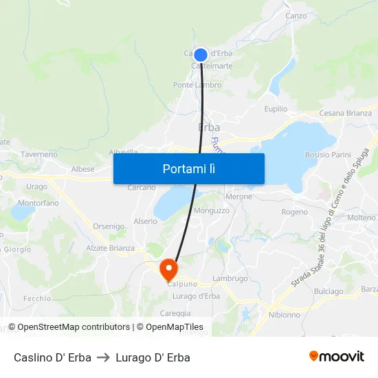 Caslino D' Erba to Lurago D' Erba map