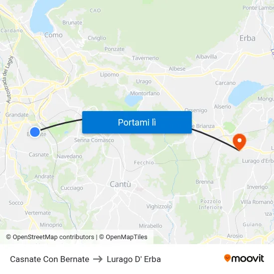 Casnate Con Bernate to Lurago D' Erba map