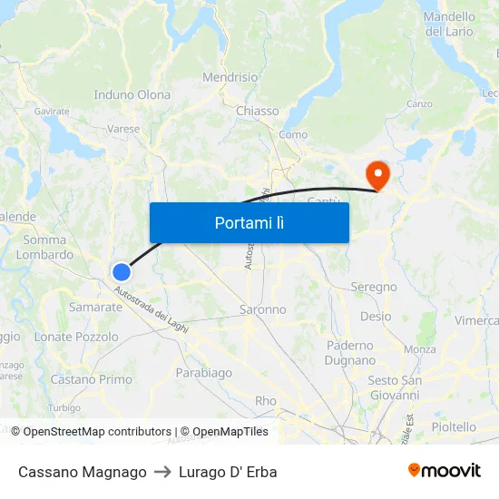 Cassano Magnago to Lurago D' Erba map
