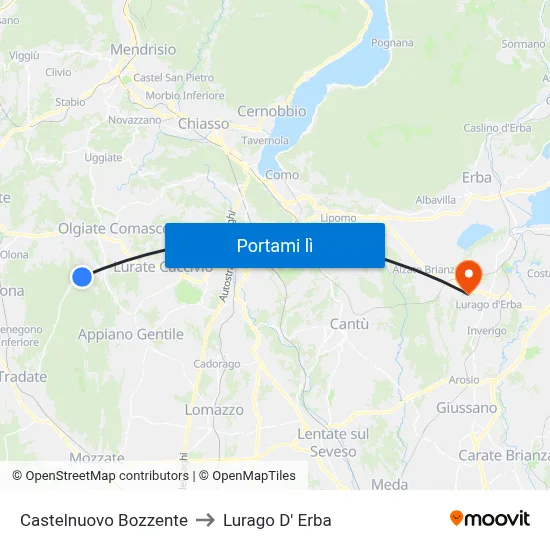 Castelnuovo Bozzente to Lurago D' Erba map