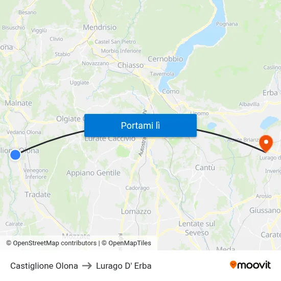Castiglione Olona to Lurago D' Erba map
