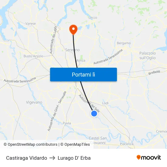 Castiraga Vidardo to Lurago D' Erba map
