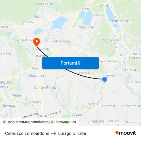 Cernusco Lombardone to Lurago D' Erba map