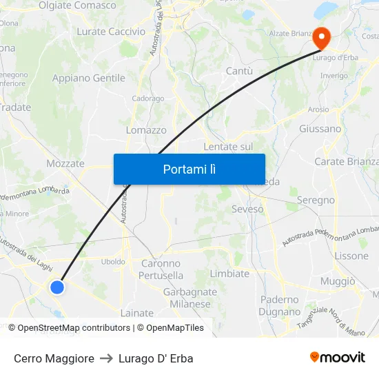 Cerro Maggiore to Lurago D' Erba map