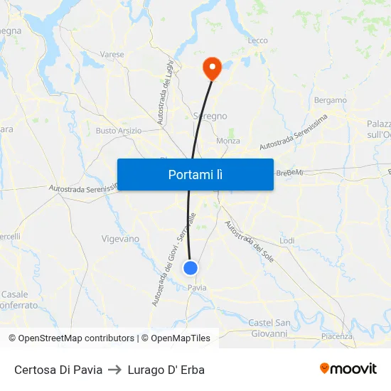 Certosa Di Pavia to Lurago D' Erba map