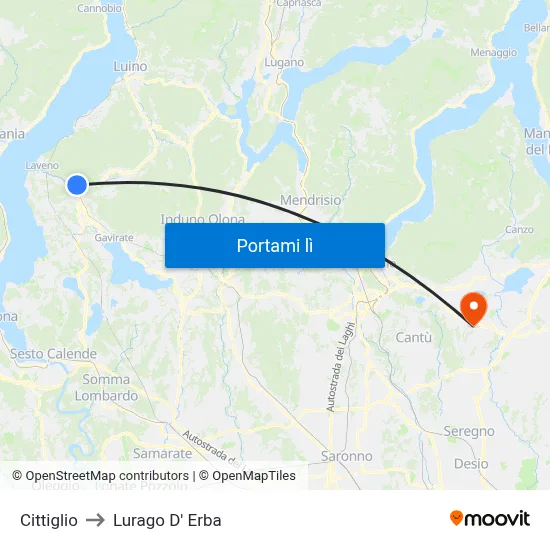 Cittiglio to Lurago D' Erba map