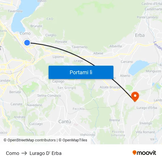 Como to Lurago D' Erba map
