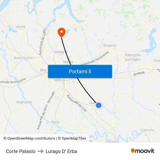 Corte Palasio to Lurago D' Erba map