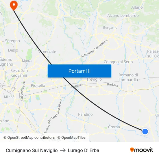 Cumignano Sul Naviglio to Lurago D' Erba map