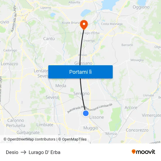 Desio to Lurago D' Erba map