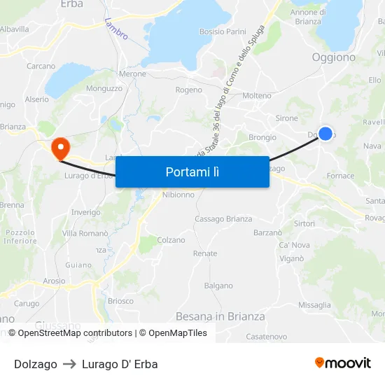 Dolzago to Lurago D' Erba map