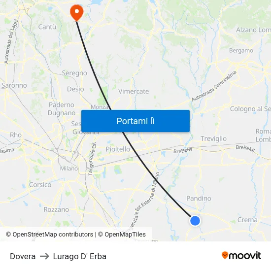 Dovera to Lurago D' Erba map