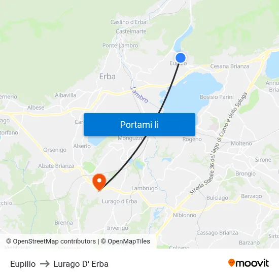 Eupilio to Lurago D' Erba map
