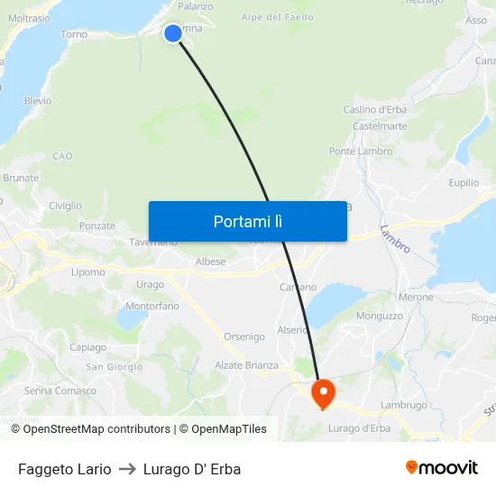 Faggeto Lario to Lurago D' Erba map