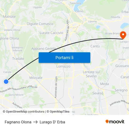 Fagnano Olona to Lurago D' Erba map