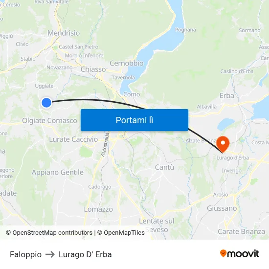 Faloppio to Lurago D' Erba map