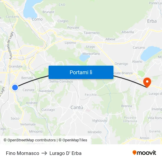 Fino Mornasco to Lurago D' Erba map