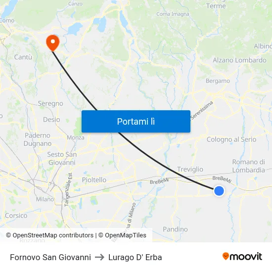 Fornovo San Giovanni to Lurago D' Erba map