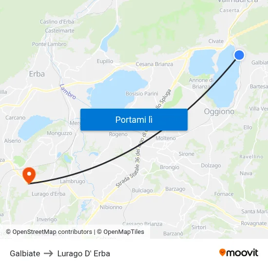 Galbiate to Lurago D' Erba map