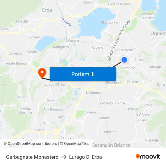 Garbagnate Monastero to Lurago D' Erba map
