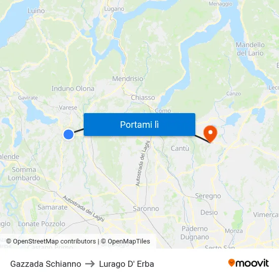 Gazzada Schianno to Lurago D' Erba map