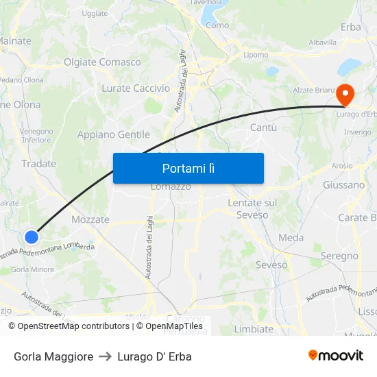Gorla Maggiore to Lurago D' Erba map